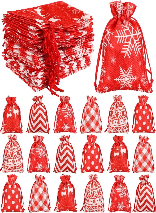 LEIFIDE 24 Pcs Mini Small Burlap Gift Bags with Drawstring - 3.9 x 5.5 Inches Red White Candy Bags for Christmas, Birthday, Wedding Supplies - Image 1